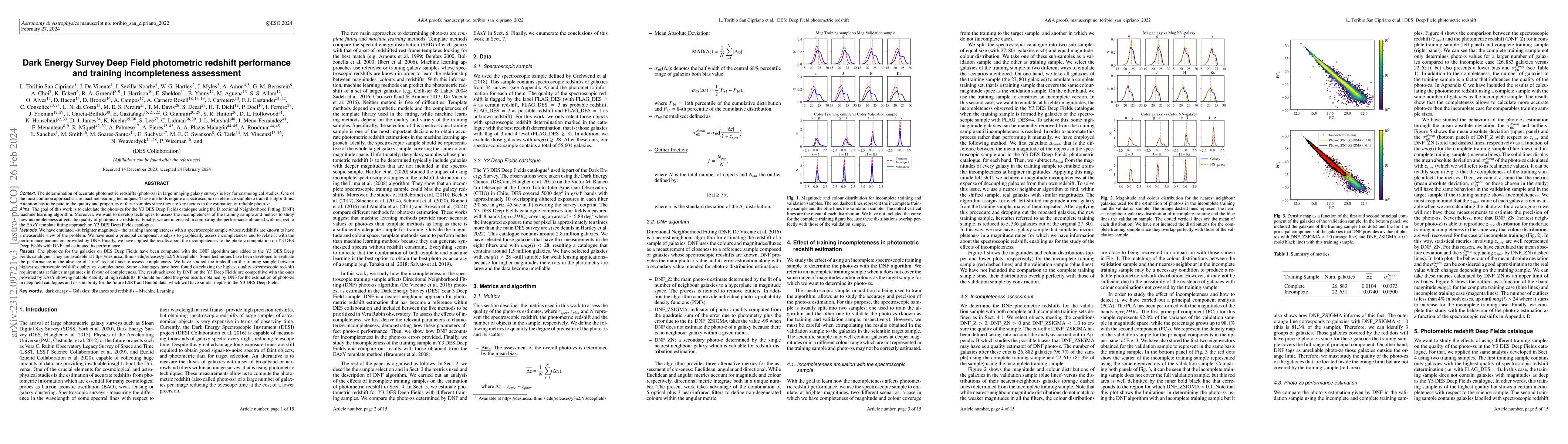 Thumbnail for Dark Energy Survey Deep Field photometric redshift performance and
  training incompleteness assessment
