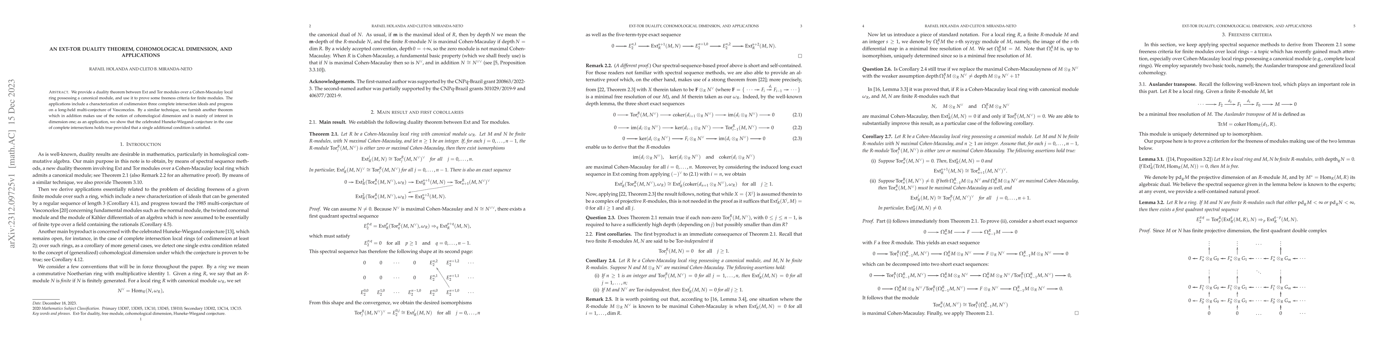 Thumbnail for An Ext-Tor duality theorem, cohomological dimension, and applications