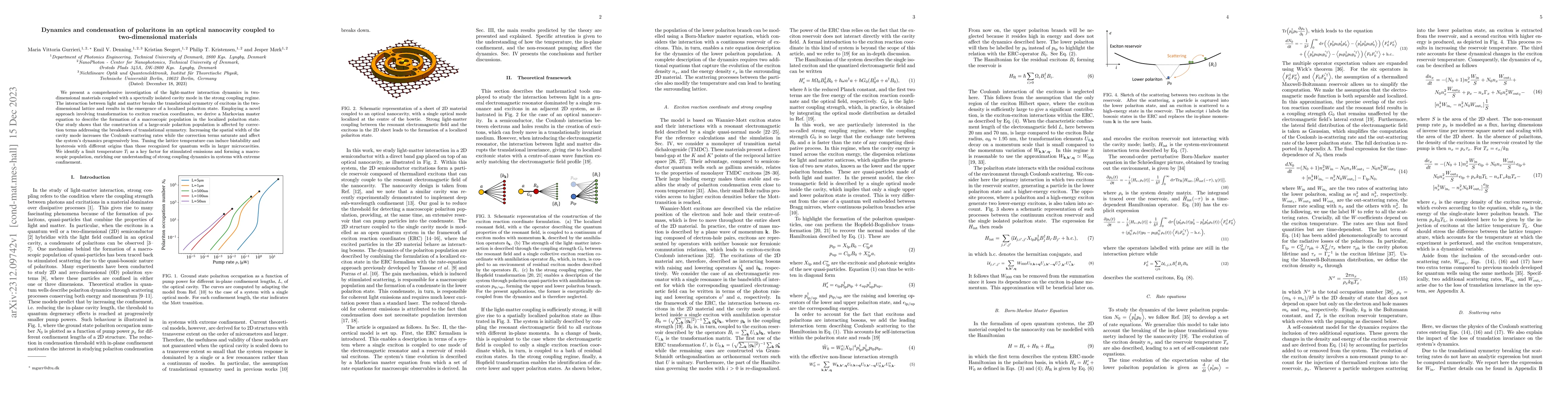 Thumbnail for Dynamics and condensation of polaritons in an optical nanocavity coupled
  to two-dimensional materials