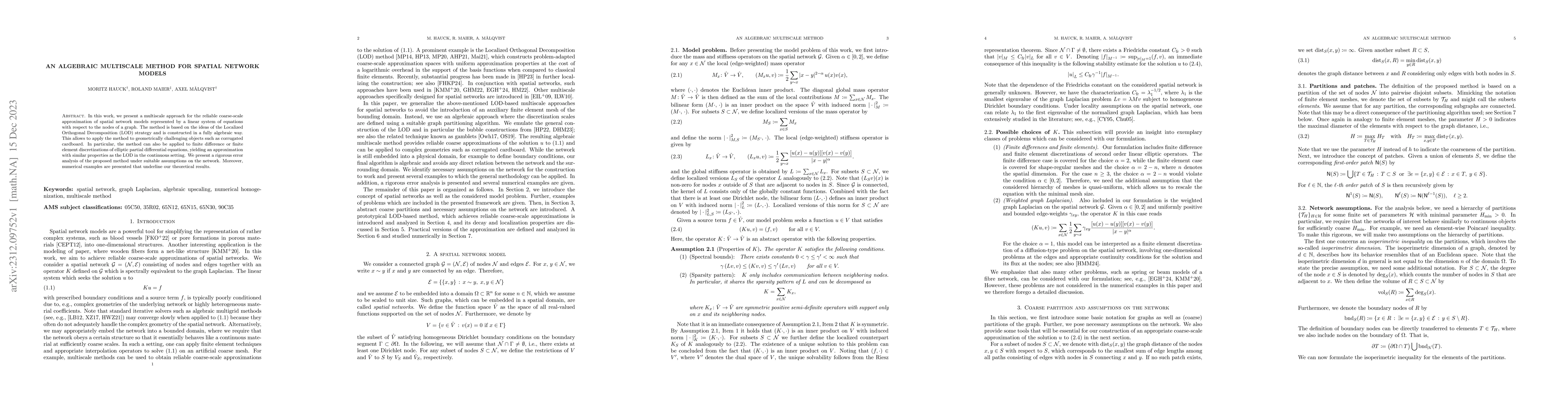 Thumbnail for An algebraic multiscale method for spatial network models