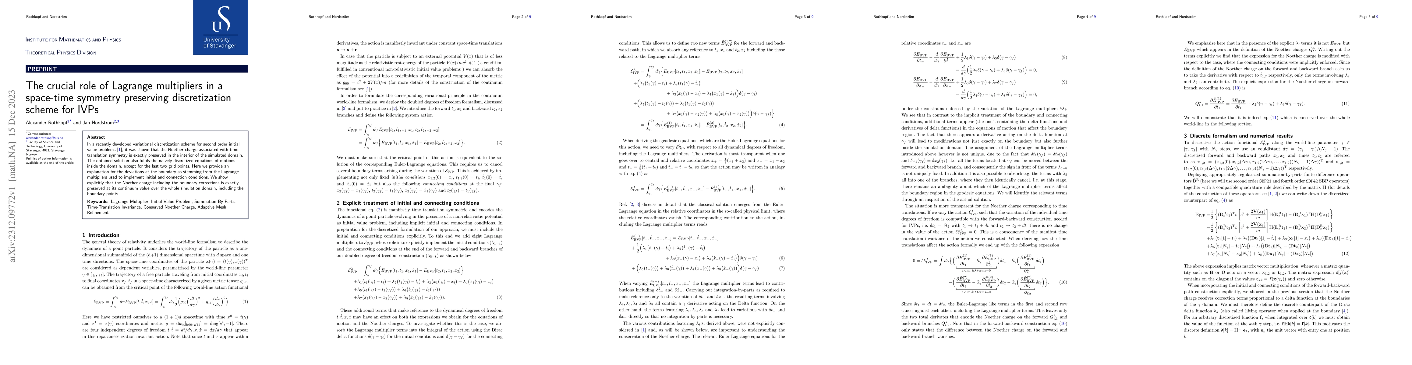 Thumbnail for The crucial role of Lagrange multipliers in a space-time symmetry
  preserving discretization scheme for IVPs
