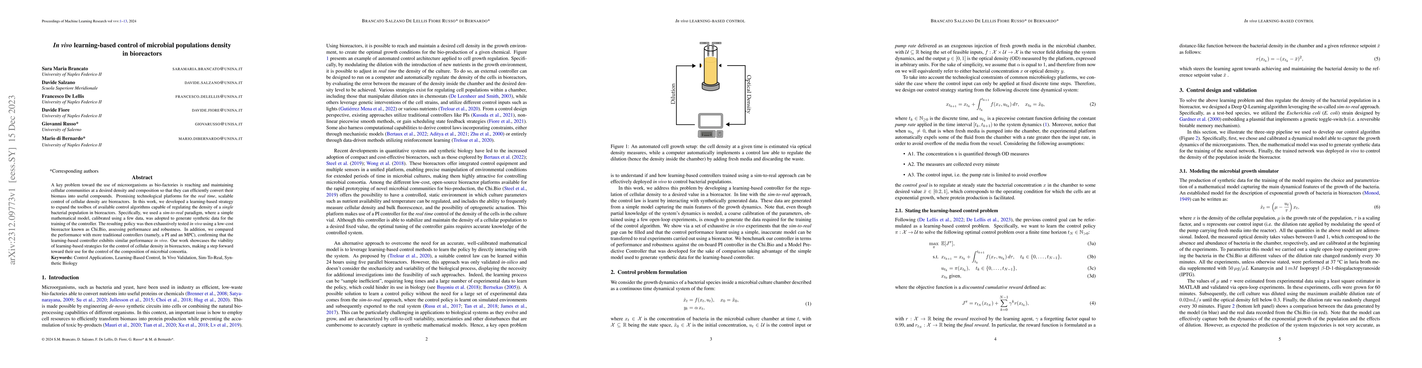 Thumbnail for In vivo learning-based control of microbial populations density in
  bioreactors