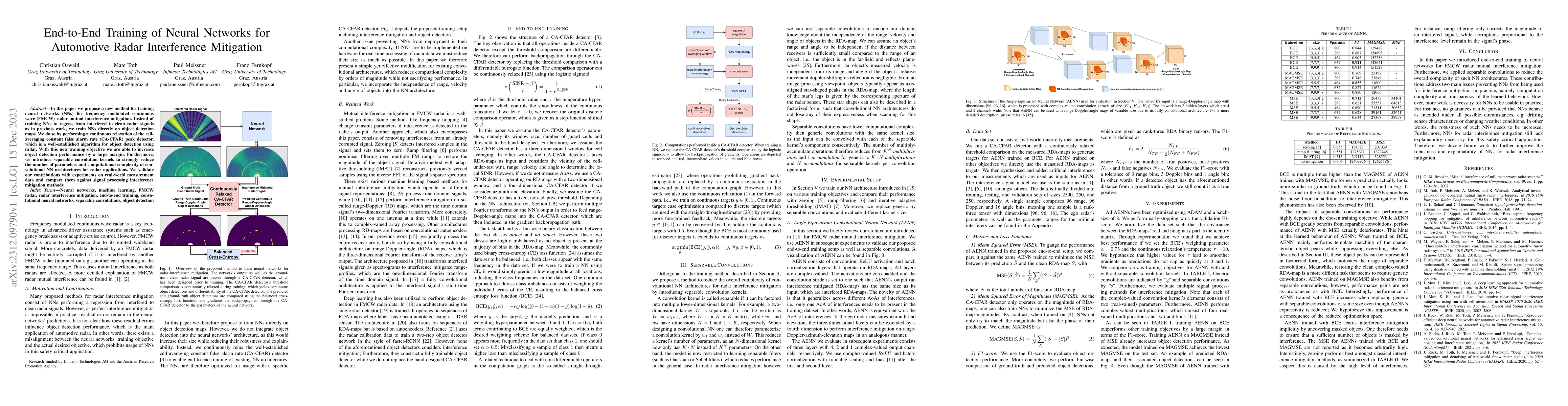 Thumbnail for End-to-End Training of Neural Networks for Automotive Radar Interference
  Mitigation