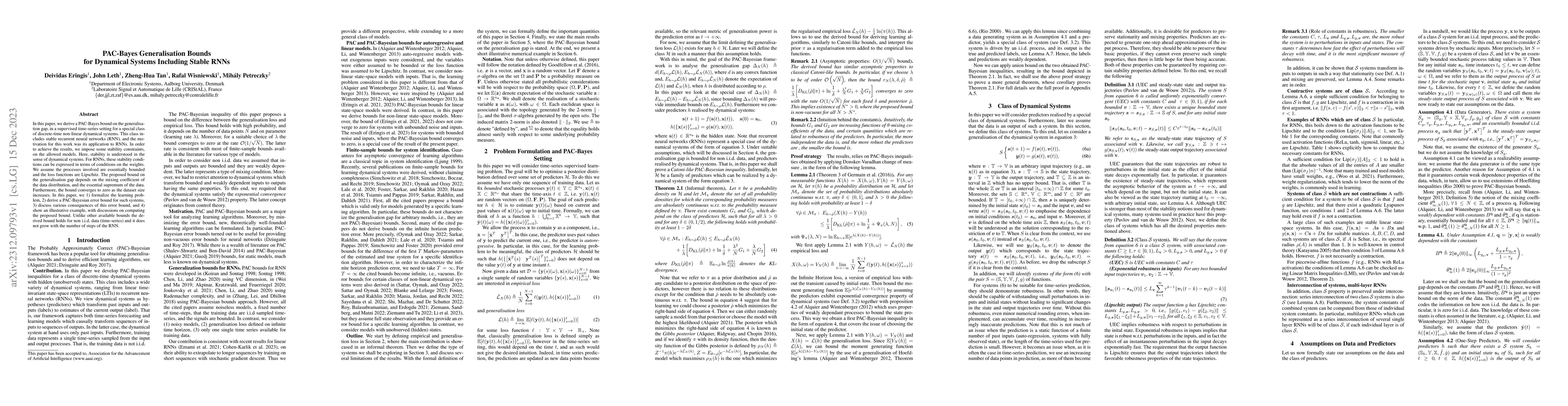 Thumbnail for PAC-Bayes Generalisation Bounds for Dynamical Systems Including Stable
  RNNs