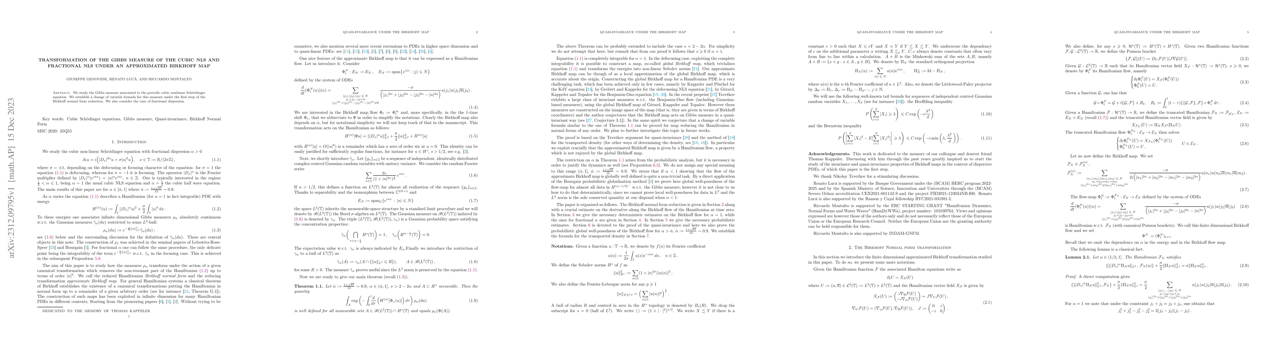 Thumbnail for Transformation of the Gibbs measure of the cubic NLS and fractional NLS
  under an approximated Birkhoff map