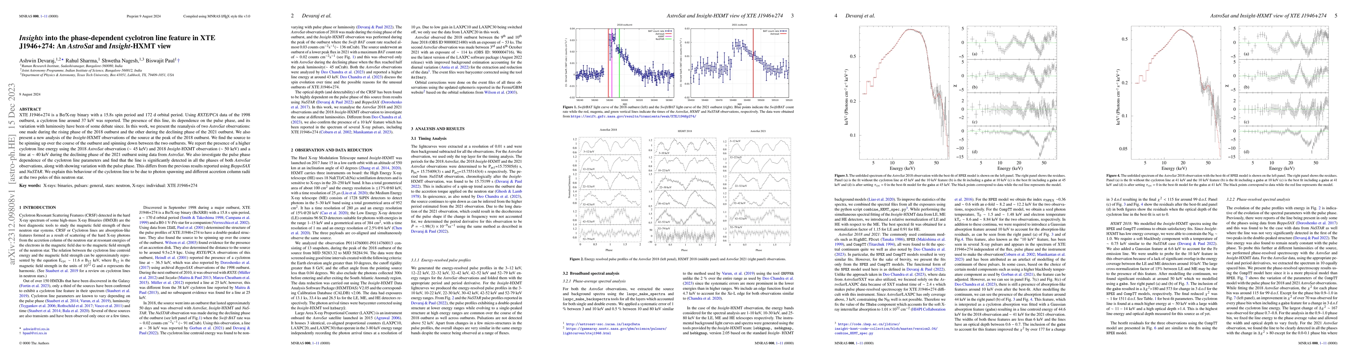 Thumbnail for $\textit{Insights}$ into the phase-dependent cyclotron line feature in
  XTE J1946+274: An $\textit{AstroSat}$ and $\textit{Insight}$-HXMT view