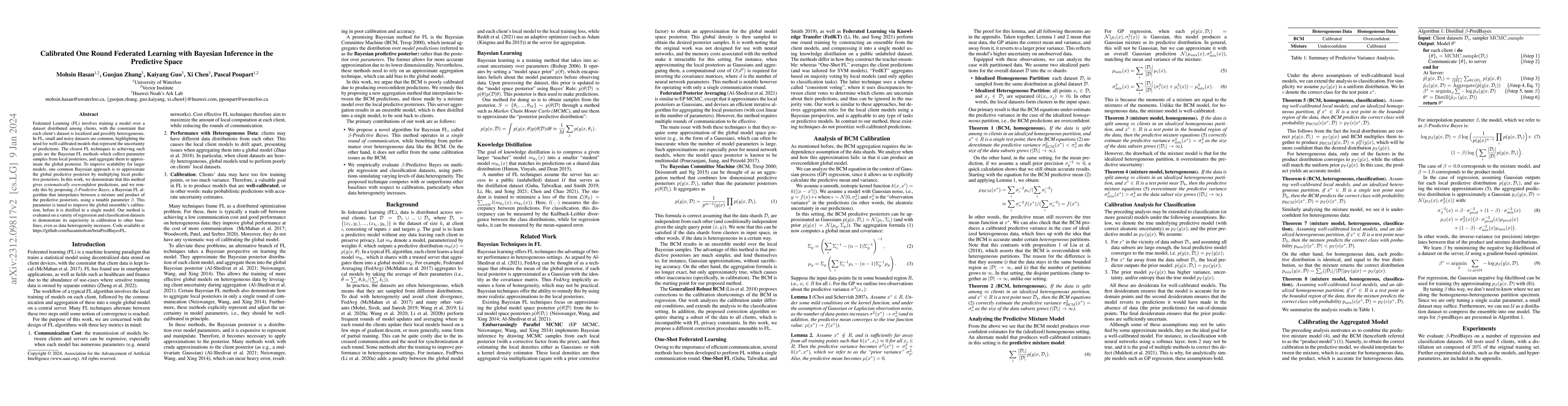 Thumbnail for Calibrated One Round Federated Learning with Bayesian Inference in the
  Predictive Space