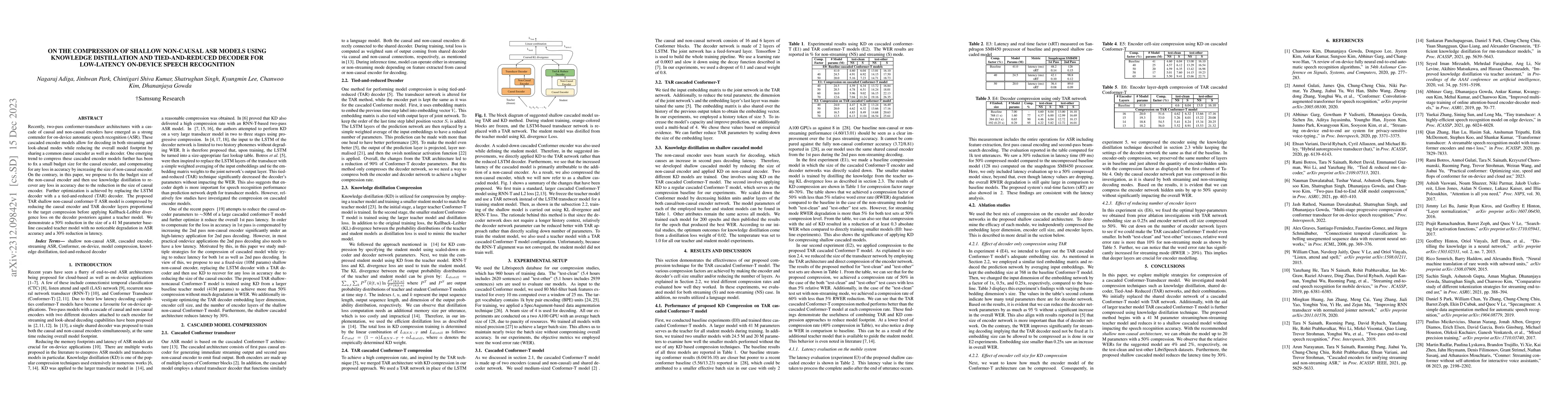 Thumbnail for On the compression of shallow non-causal ASR models using knowledge
  distillation and tied-and-reduced decoder for low-latency on-device speech
  recognition