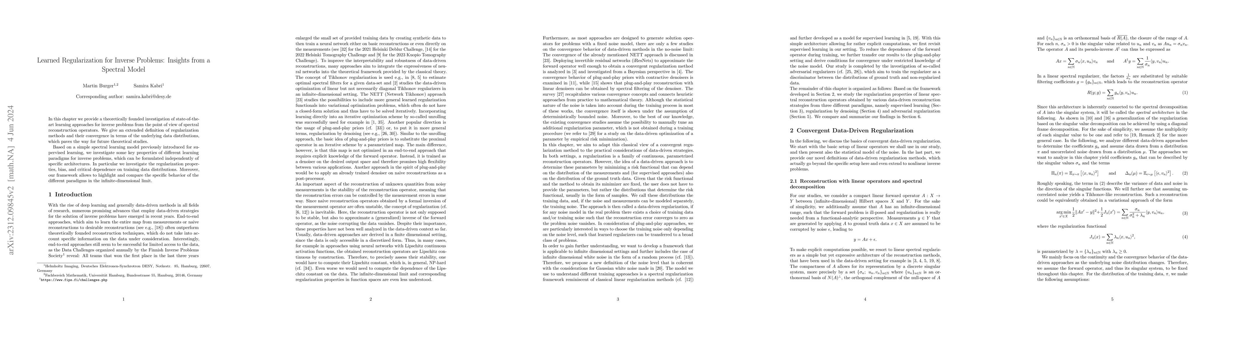 Thumbnail for Learned Regularization for Inverse Problems: Insights from a Spectral
  Model