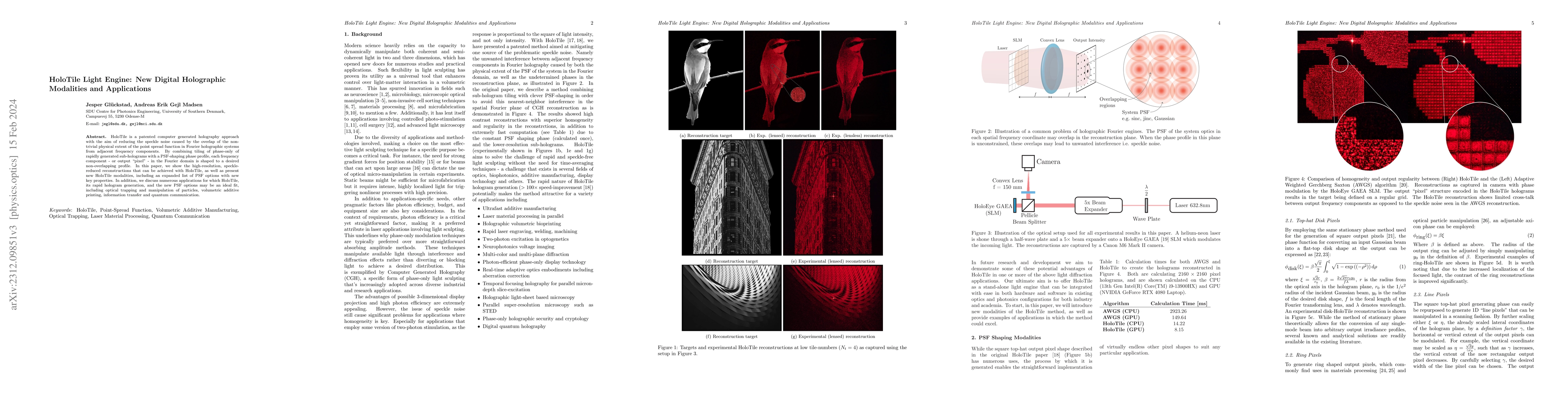 Thumbnail for HoloTile Light Engine: New Digital Holographic Modalities and
  Applications
