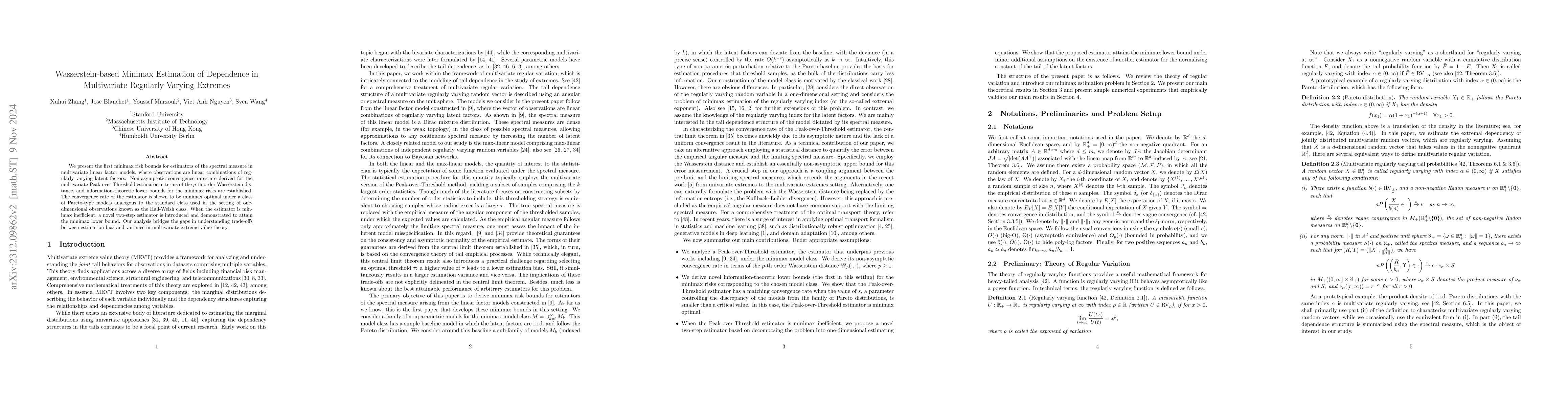 Thumbnail for Wasserstein-based Minimax Estimation of Dependence in Multivariate
  Regularly Varying Extremes