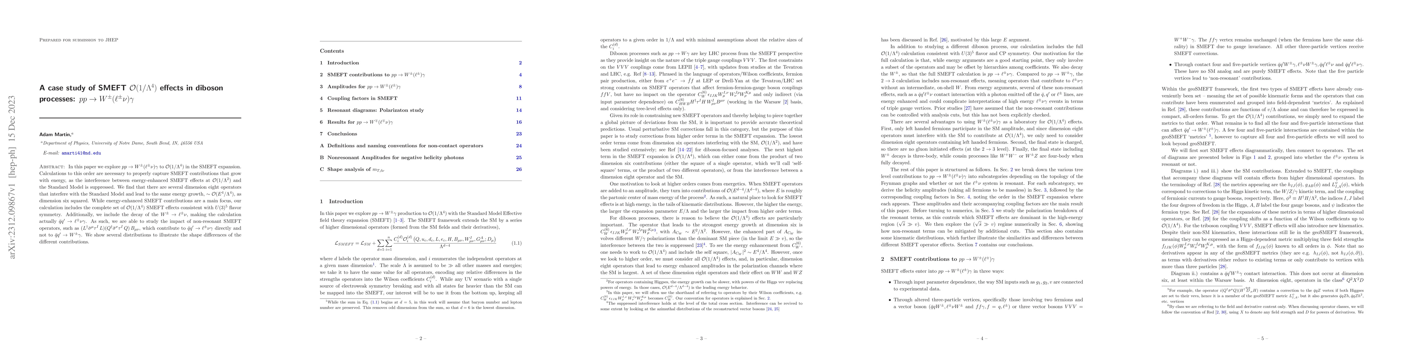 Thumbnail for A case study of SMEFT $\mathcal O(1/\Lambda^4)$ effects in diboson
  processes: $pp \to W^\pm(\ell^\pm \nu) \gamma$