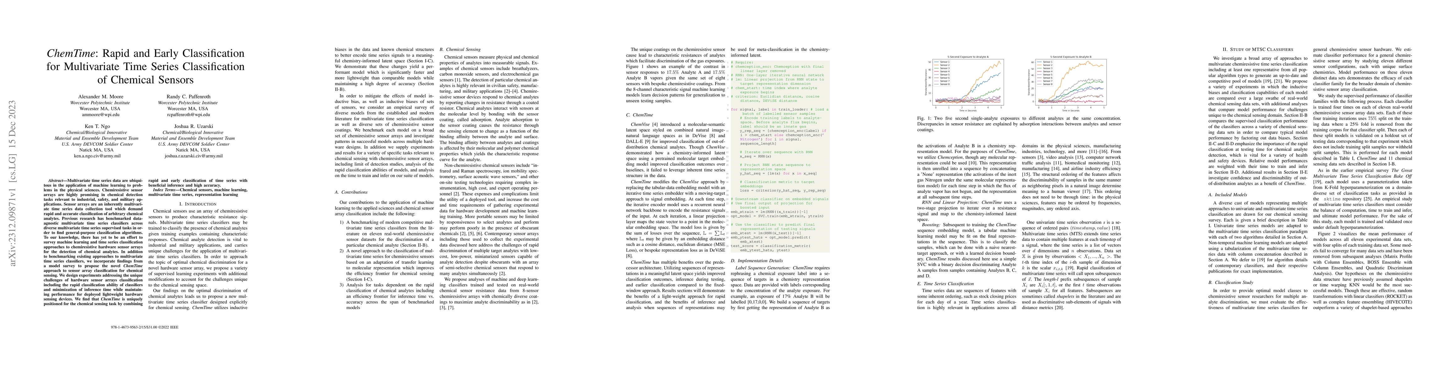 Thumbnail for ChemTime: Rapid and Early Classification for Multivariate Time Series
  Classification of Chemical Sensors