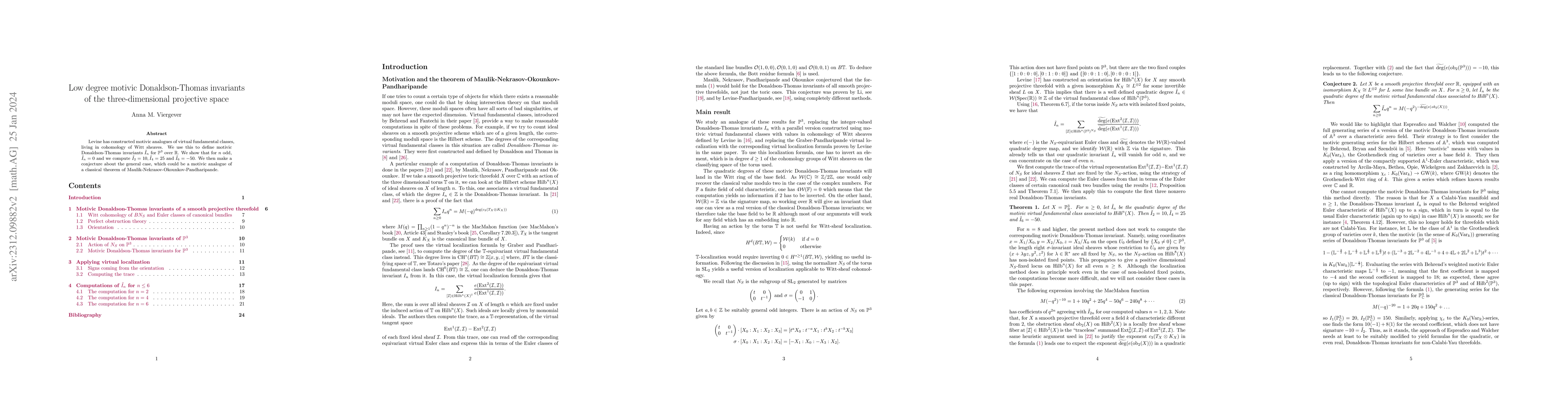 Thumbnail for Low degree motivic Donaldson-Thomas invariants of the three-dimensional
  projective space