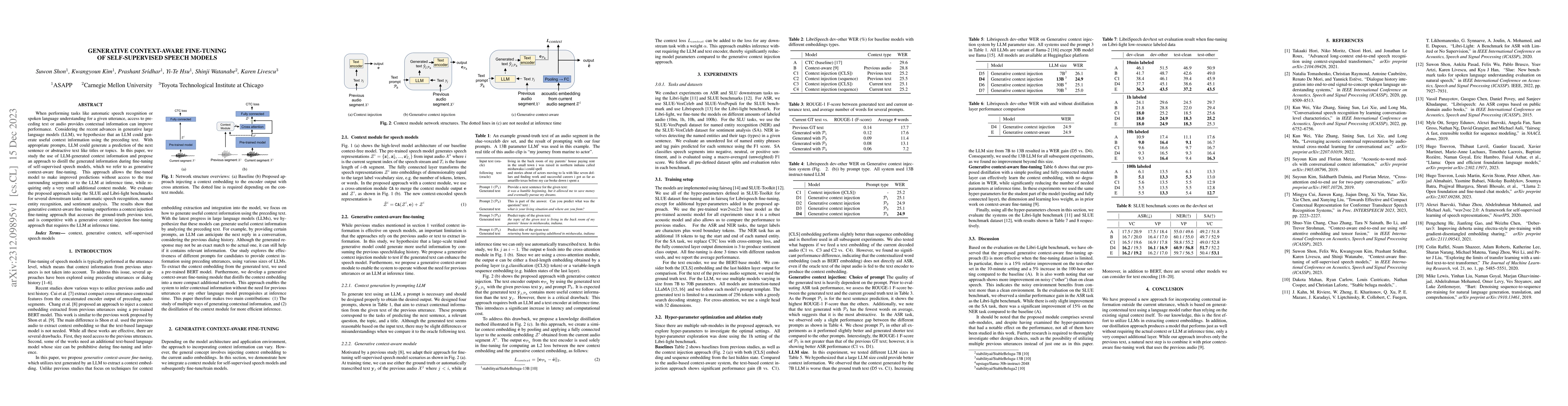 Thumbnail for Generative Context-aware Fine-tuning of Self-supervised Speech Models