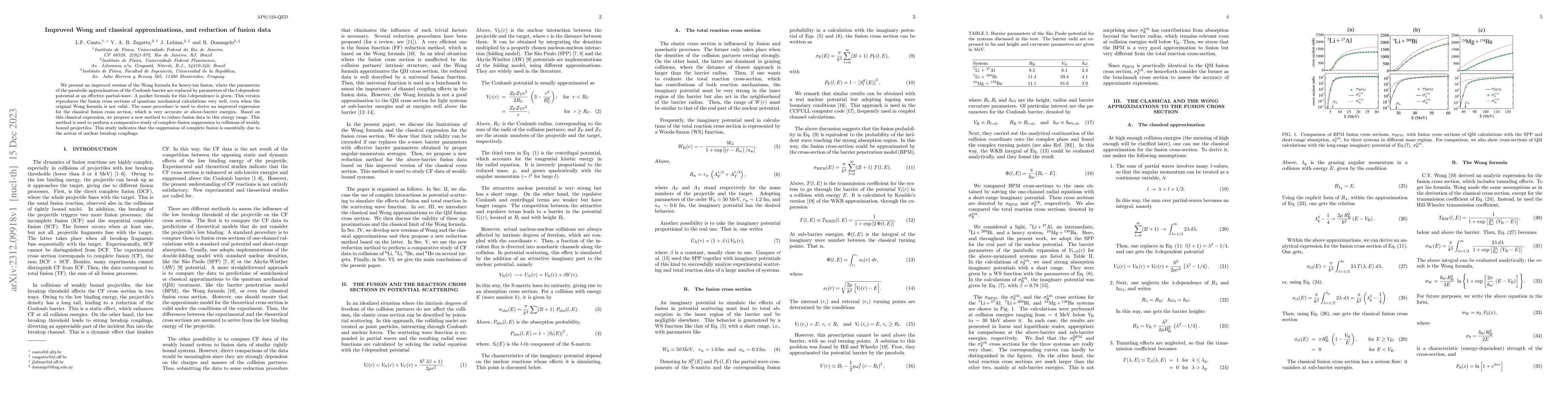 Thumbnail for Improved Wong and classical approximations, and reduction of fusion data