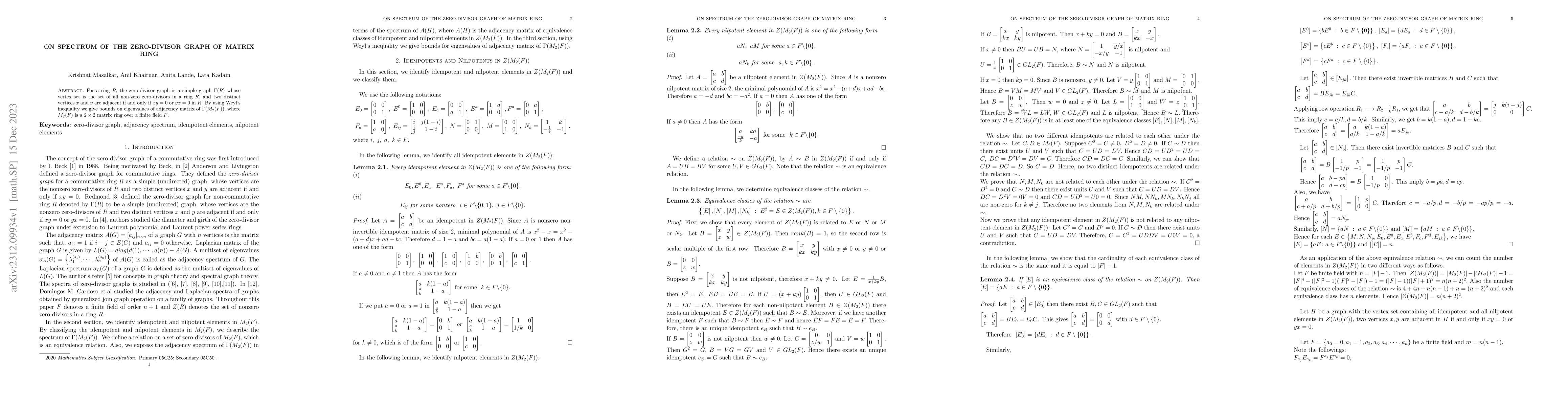 Thumbnail for On spectrum of the zero-divisor graph of matrix ring