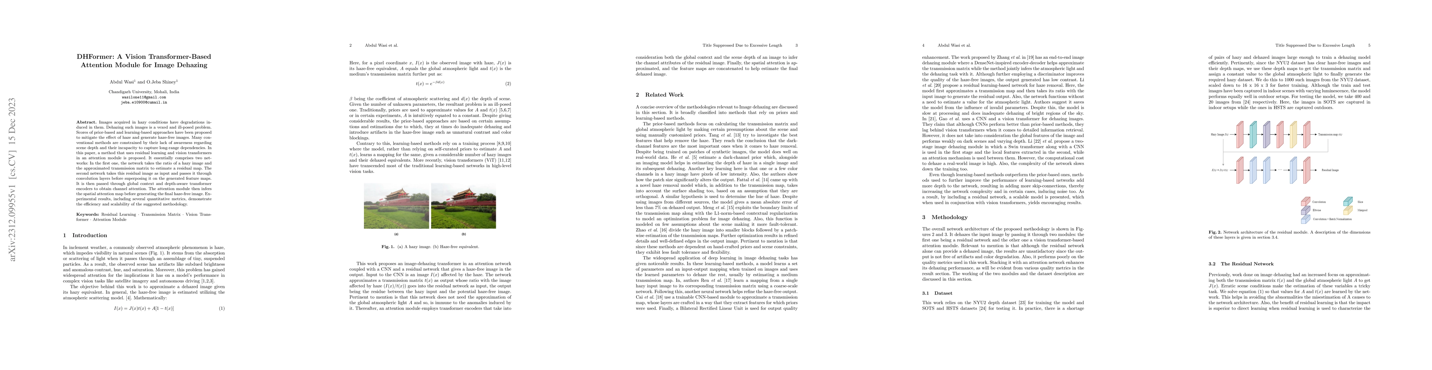 Thumbnail for DHFormer: A Vision Transformer-Based Attention Module for Image Dehazing