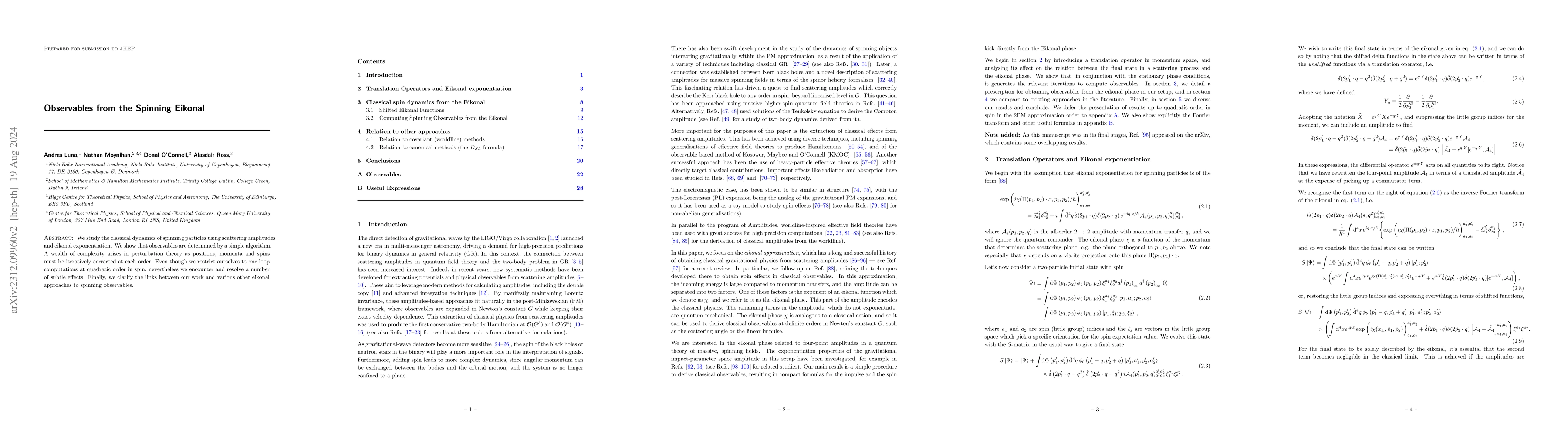 Thumbnail for Observables from the Spinning Eikonal