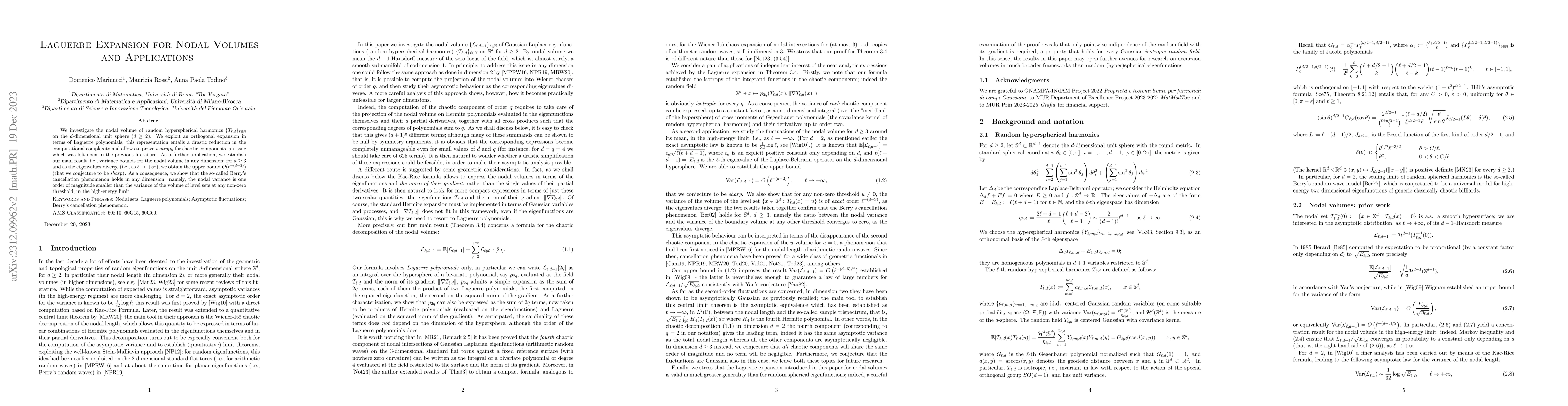 Thumbnail for Laguerre Expansion for Nodal Volumes and Applications