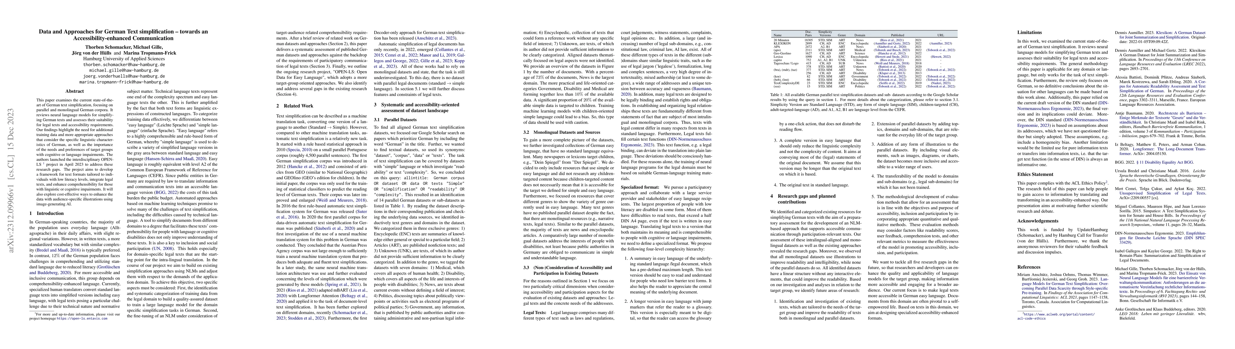 Thumbnail for Data and Approaches for German Text simplification -- towards an
  Accessibility-enhanced Communication