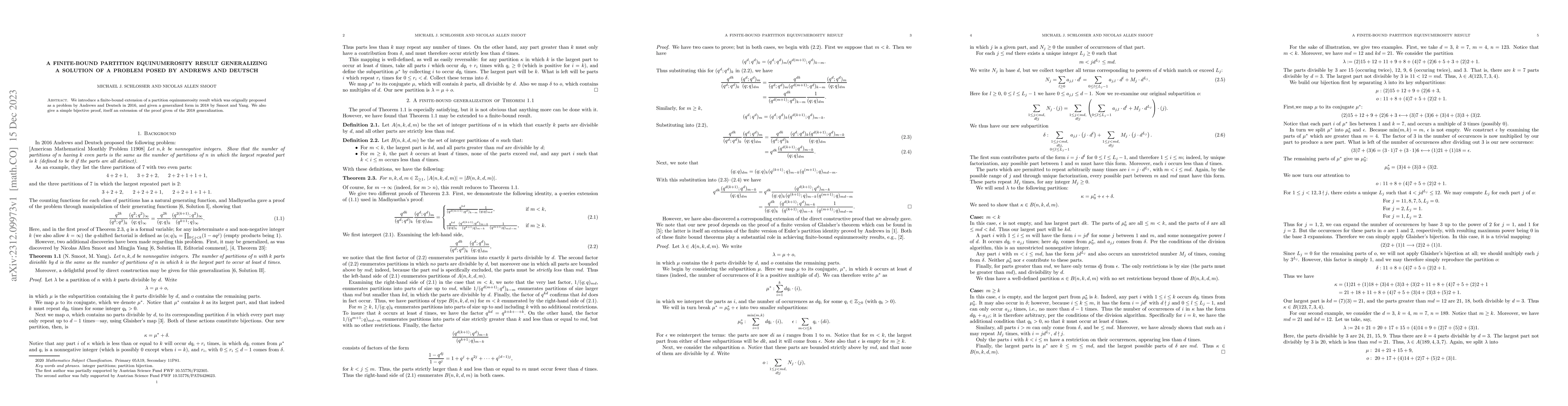 Thumbnail for A Finite-Bound Partition Equinumerosity Result Generalizing a Solution
  of a Problem Posed by Andrews and Deutsch
