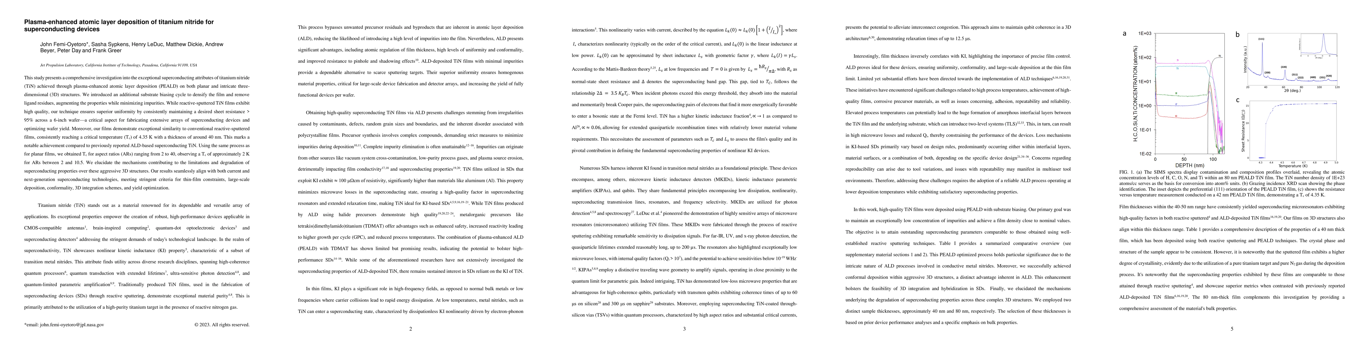 Thumbnail for Plasma-enhanced atomic layer deposition of titanium nitride for
  superconducting devices