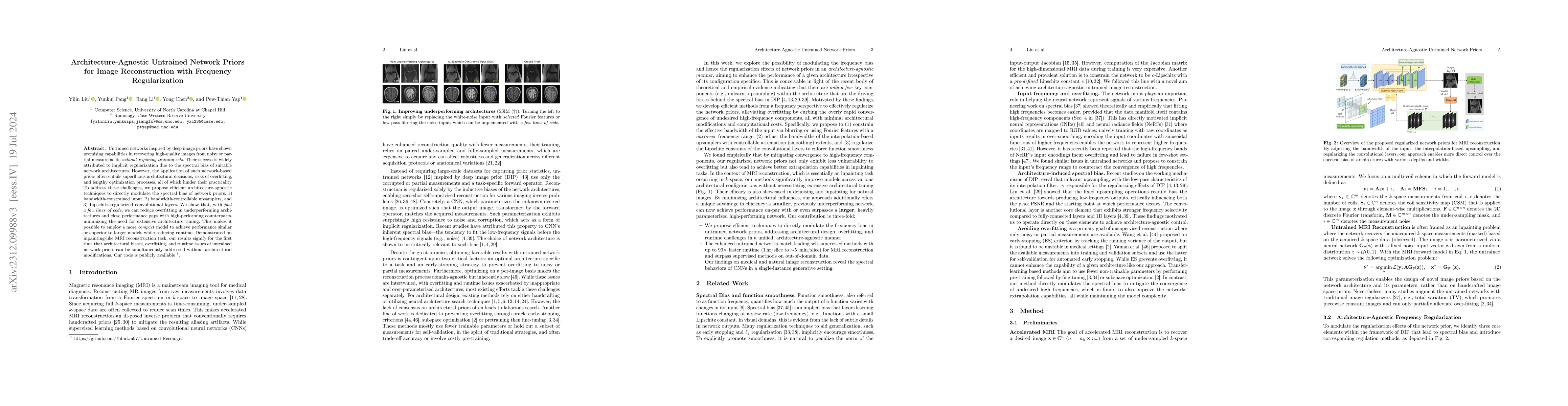 Thumbnail for Towards Architecture-Agnostic Untrained Network Priors for Image
  Reconstruction with Frequency Regularization