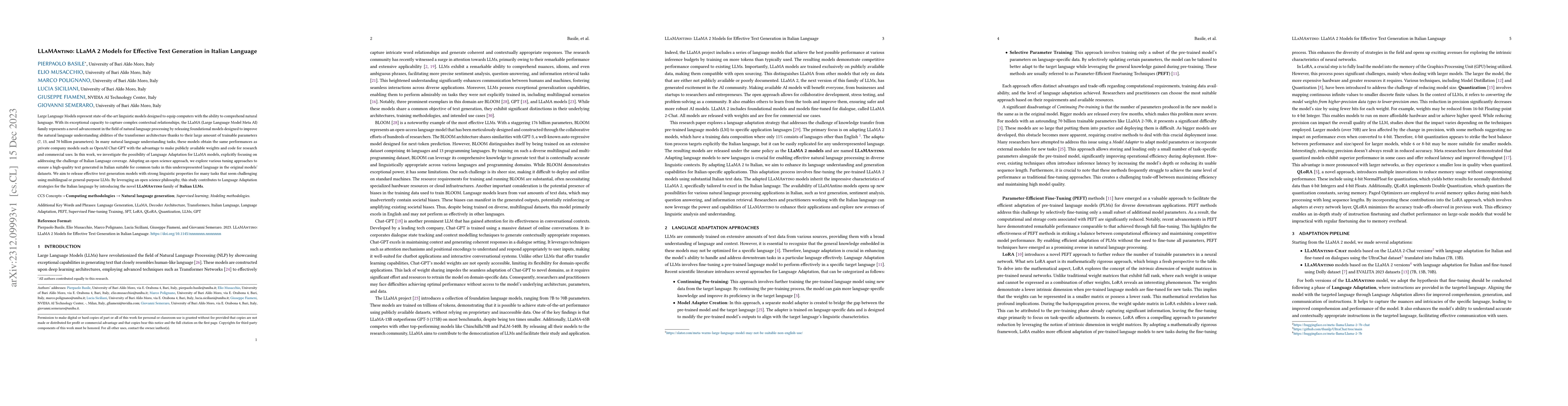 Thumbnail for LLaMAntino: LLaMA 2 Models for Effective Text Generation in Italian
  Language