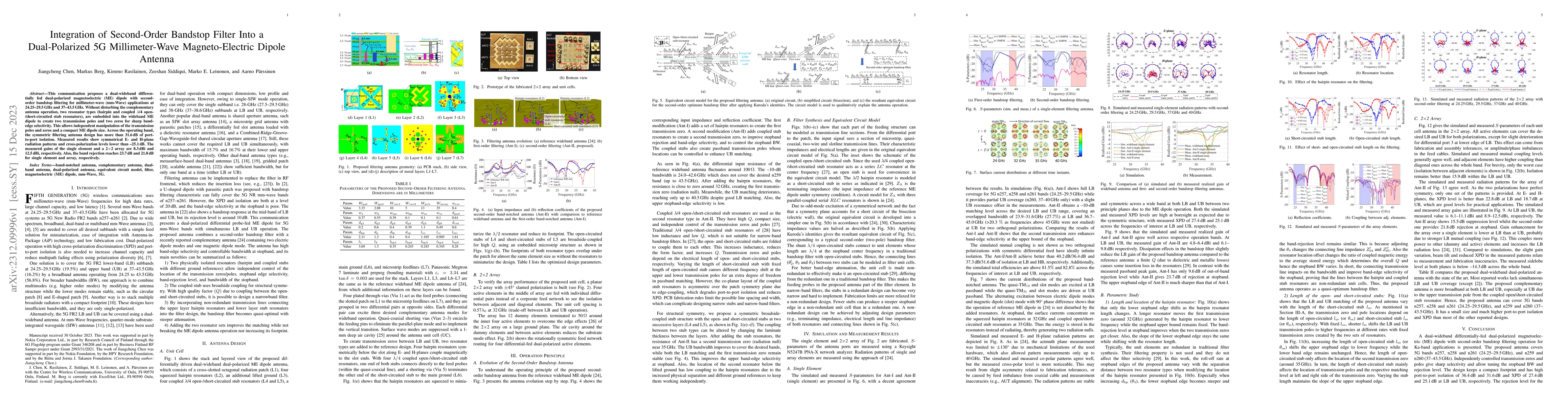 Thumbnail for Integration of Second-Order Bandstop Filter Into a Dual-Polarized 5G
  Millimeter-Wave Magneto-Electric Dipole Antenna