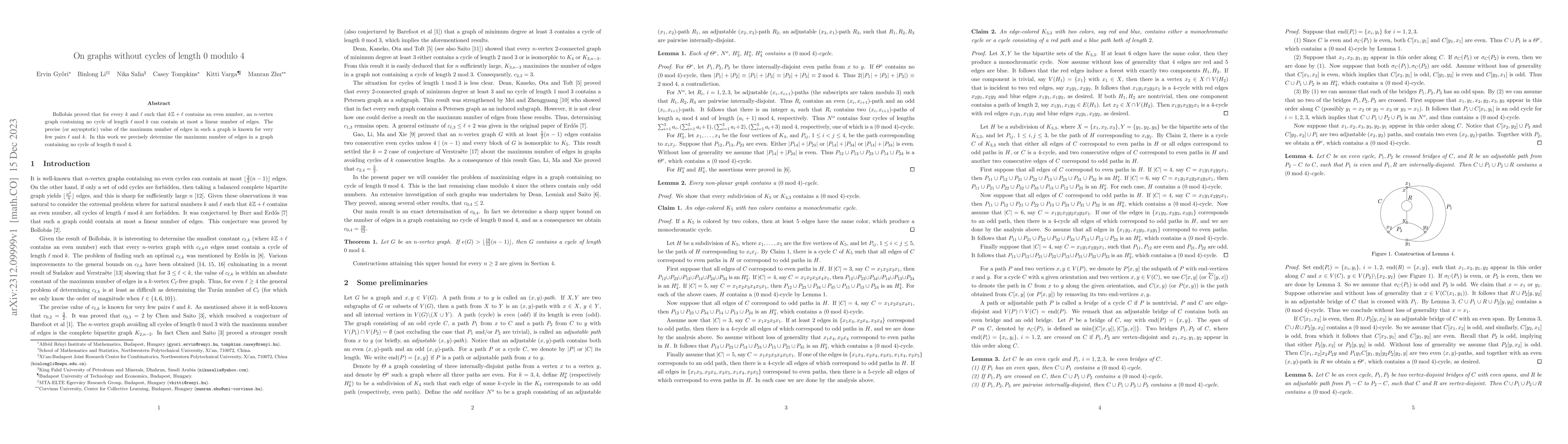 Thumbnail for On graphs without cycles of length 0 modulo 4