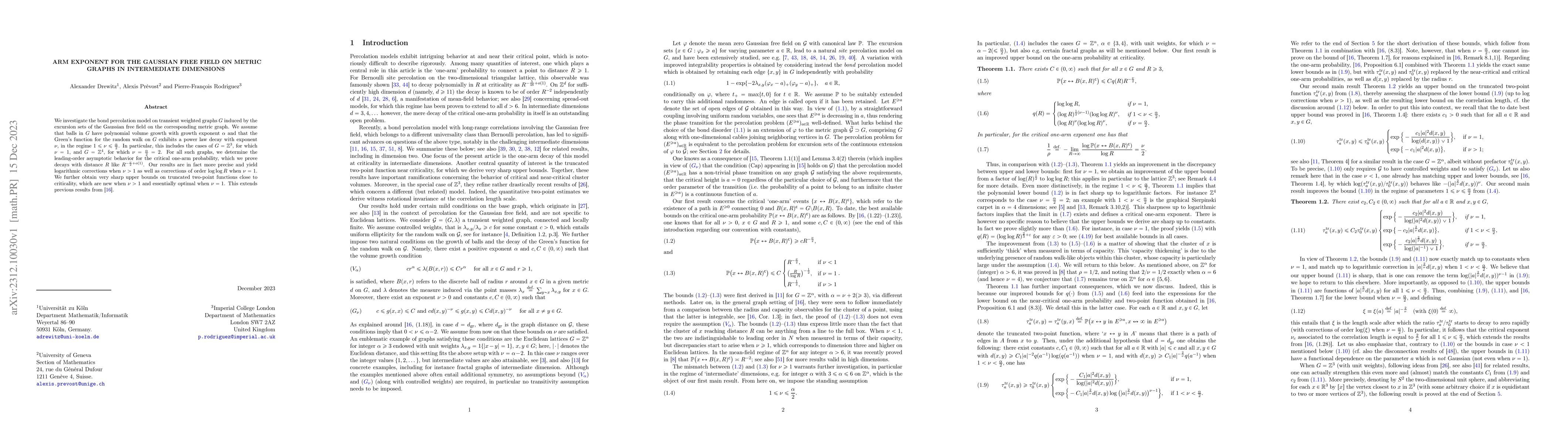 Thumbnail for Arm exponent for the Gaussian free field on metric graphs in
  intermediate dimensions