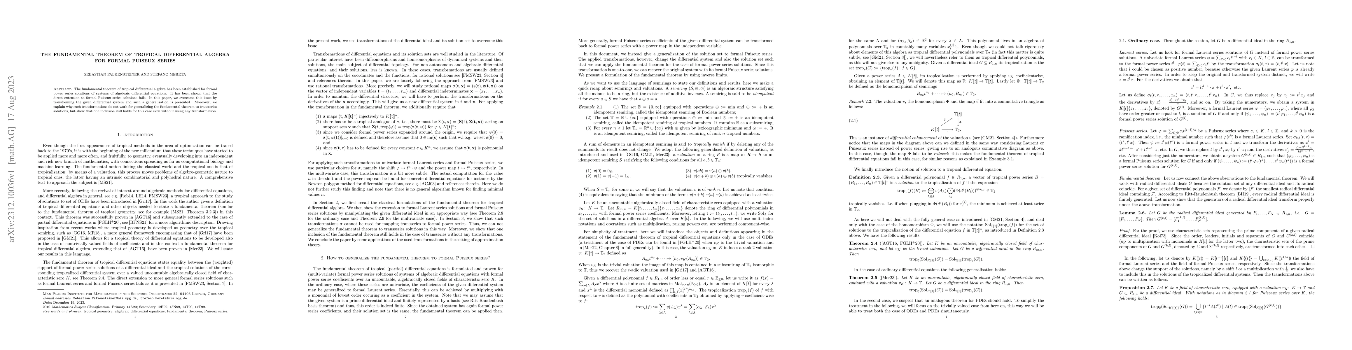 Thumbnail for The fundamental theorem of tropical differential algebra for formal
  Puiseux series