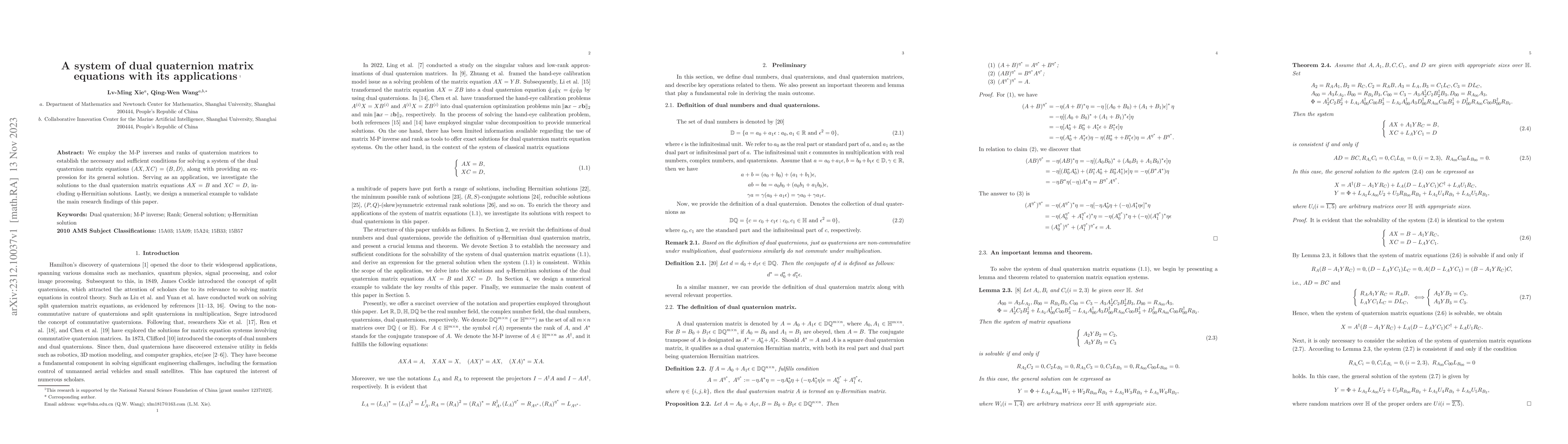 Thumbnail for A system of dual quaternion matrix equations with its applications