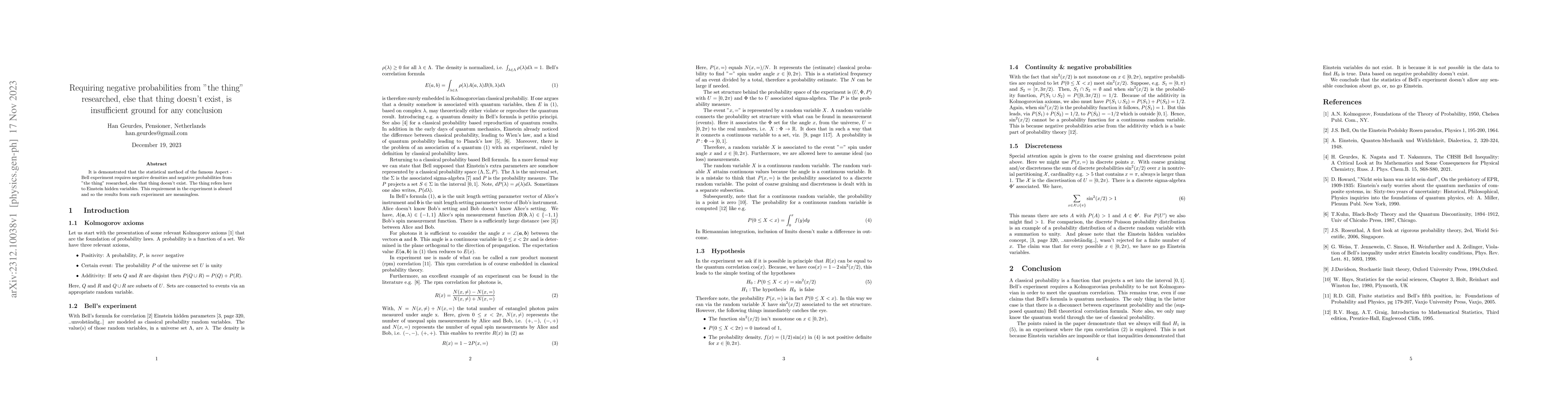 Thumbnail for Requiring negative probabilities from the thing researched, else that
  thing does not exist, is insufficient ground for any conclusion