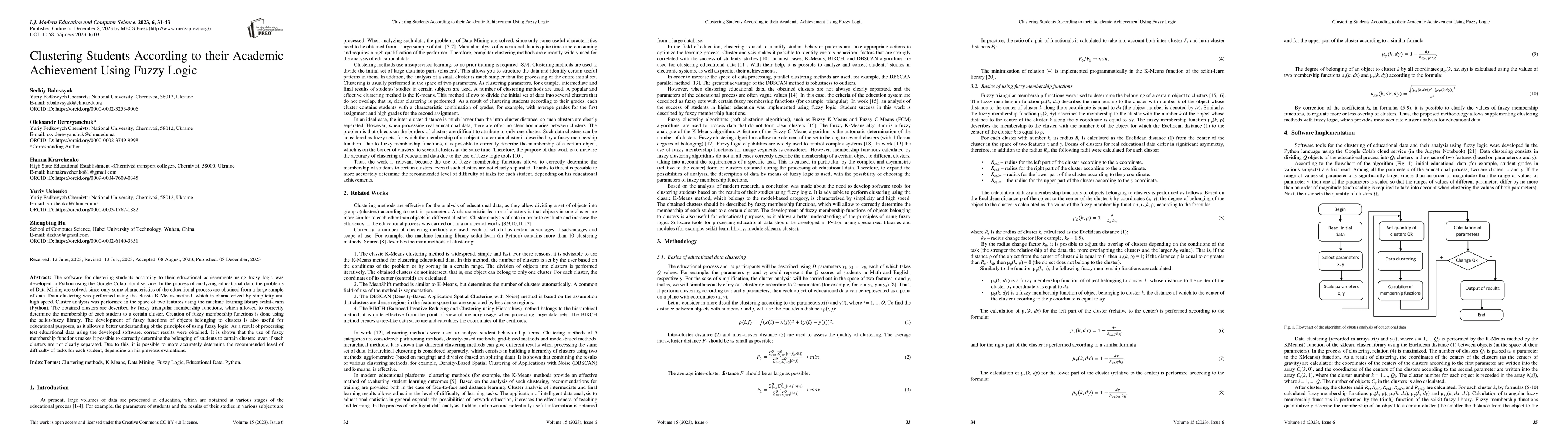 Thumbnail for Clustering Students According to their Academic Achievement Using Fuzzy
  Logic