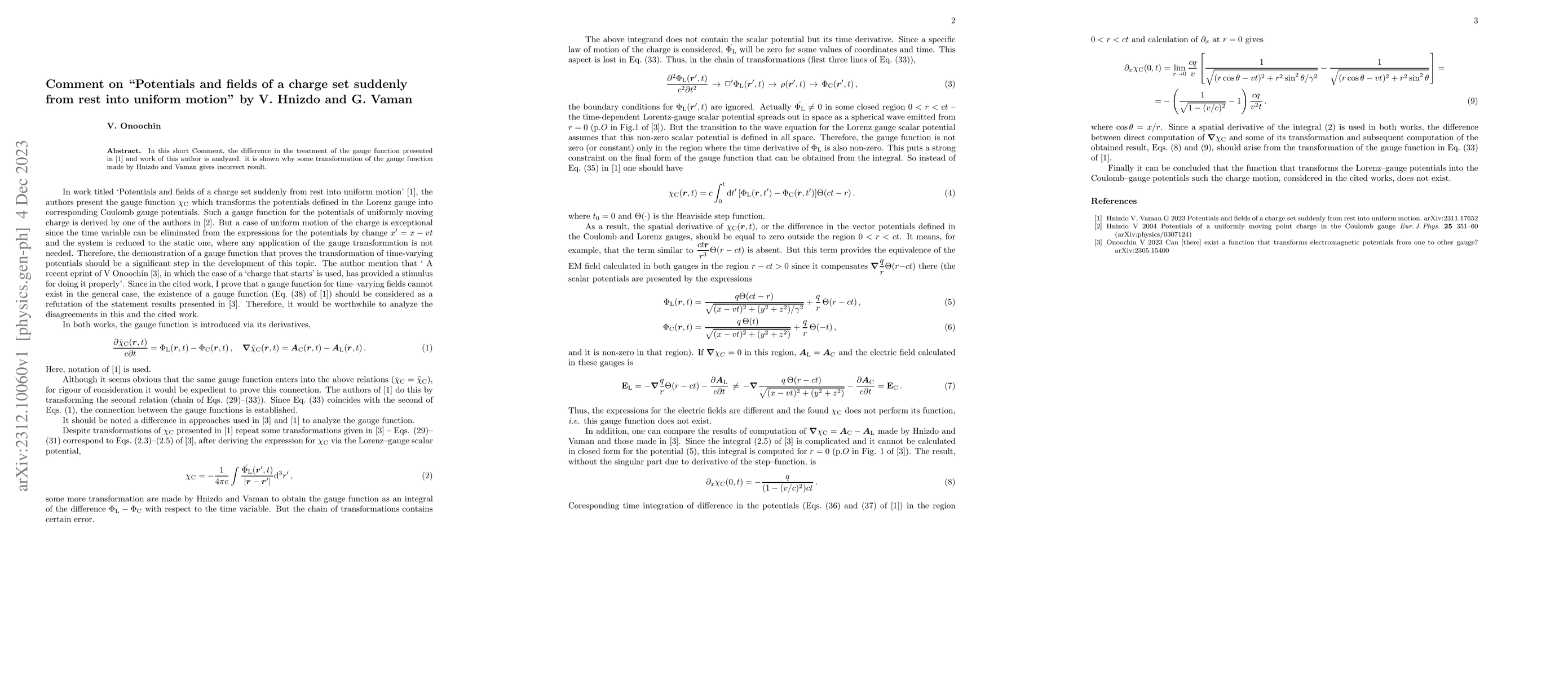 Thumbnail for Comment on "Potentials and fields of a charge set suddenly from rest
  into uniform motion'' by V. Hnizdo and G. Vaman