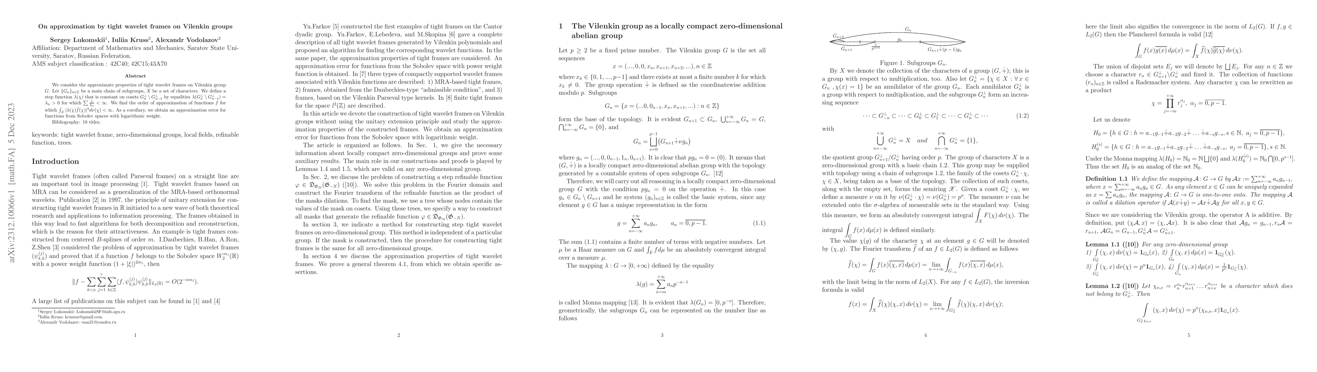 Thumbnail for On approximation by tight wavelet frames on Vilenkin groups