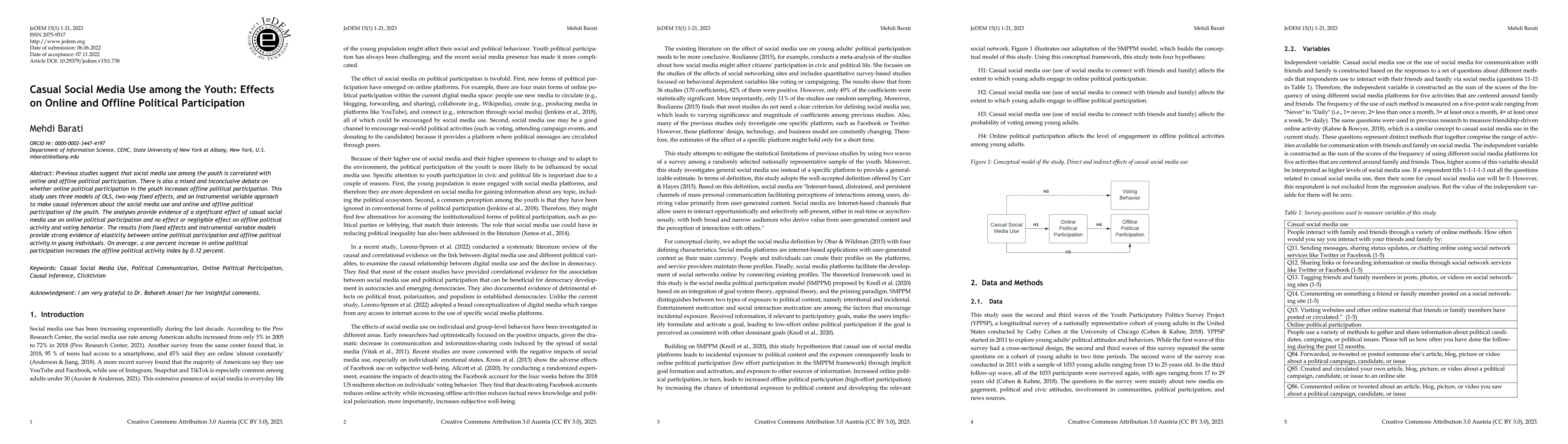 Thumbnail for Casual Social Media Use among the Youth: Effects on Online and Offline
  Political Participation