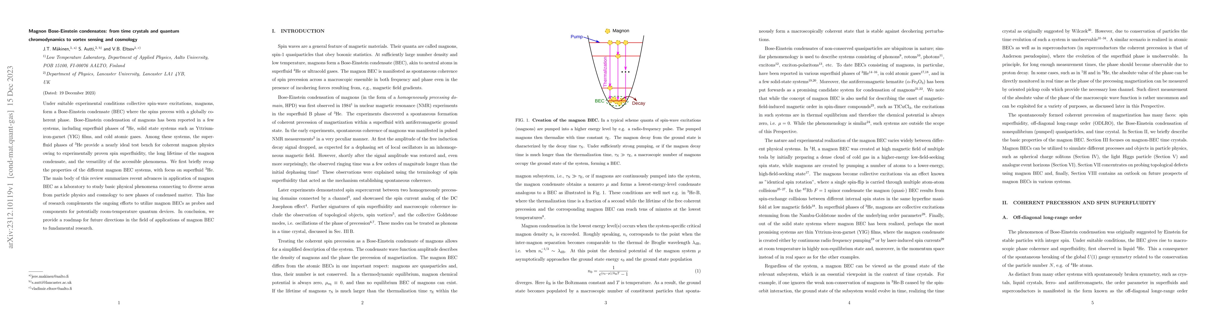 Thumbnail for Magnon Bose-Einstein condensates: from time crystals and quantum
  chromodynamics to vortex sensing and cosmology