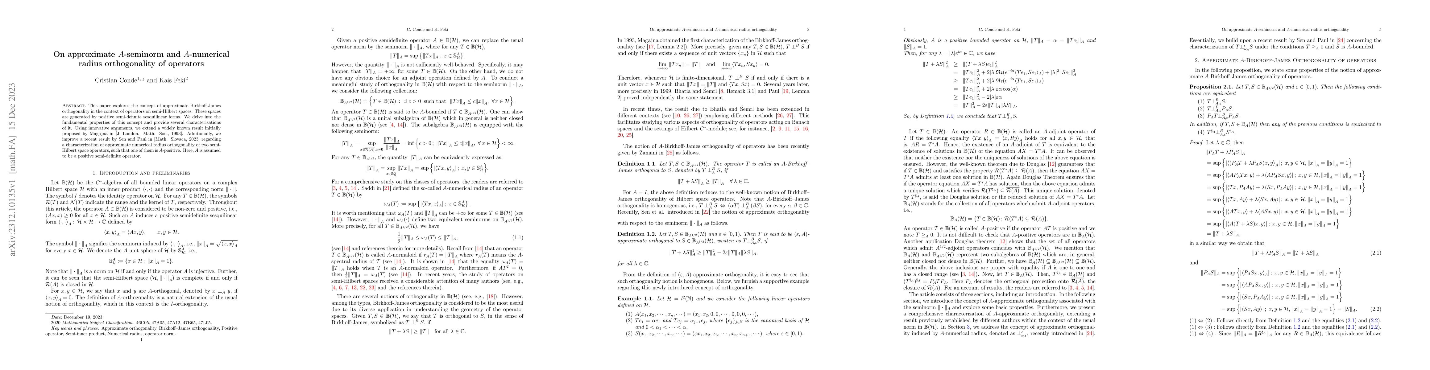 Thumbnail for On approximate $A$-seminorm and $A$-numerical radius orthogonality of
  operators