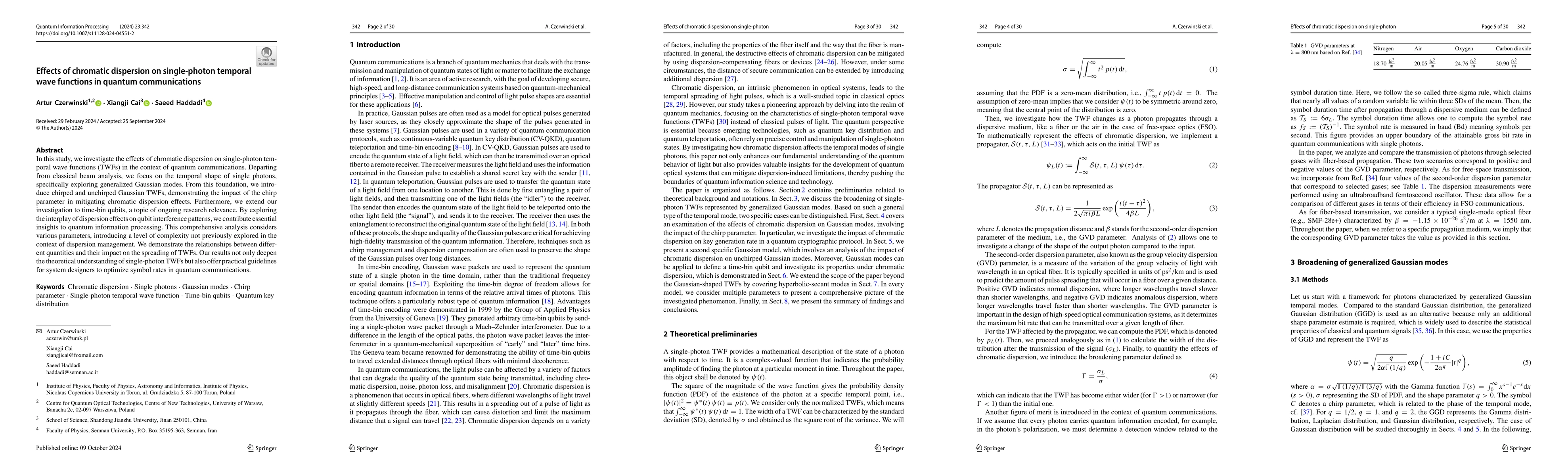 Thumbnail for Effects of Chromatic Dispersion on Single-Photon Temporal Wave Functions
  in Quantum Communications