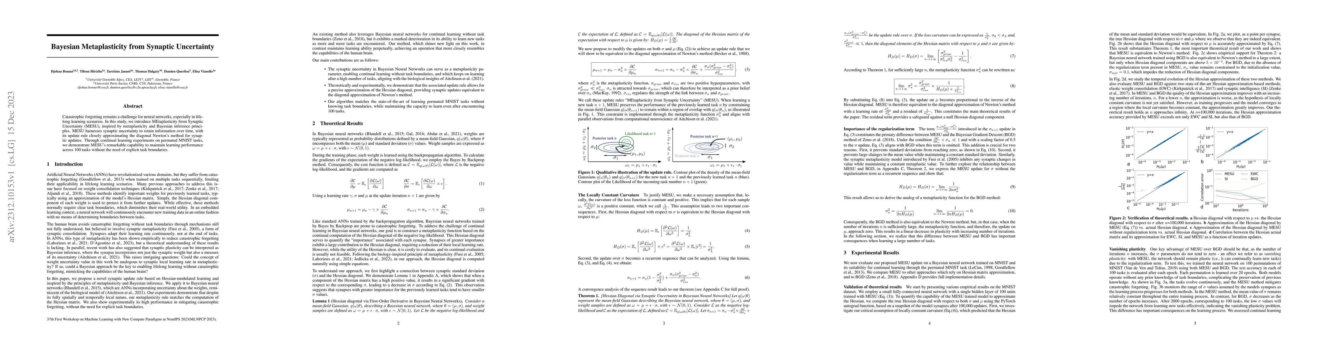 Thumbnail for Bayesian Metaplasticity from Synaptic Uncertainty