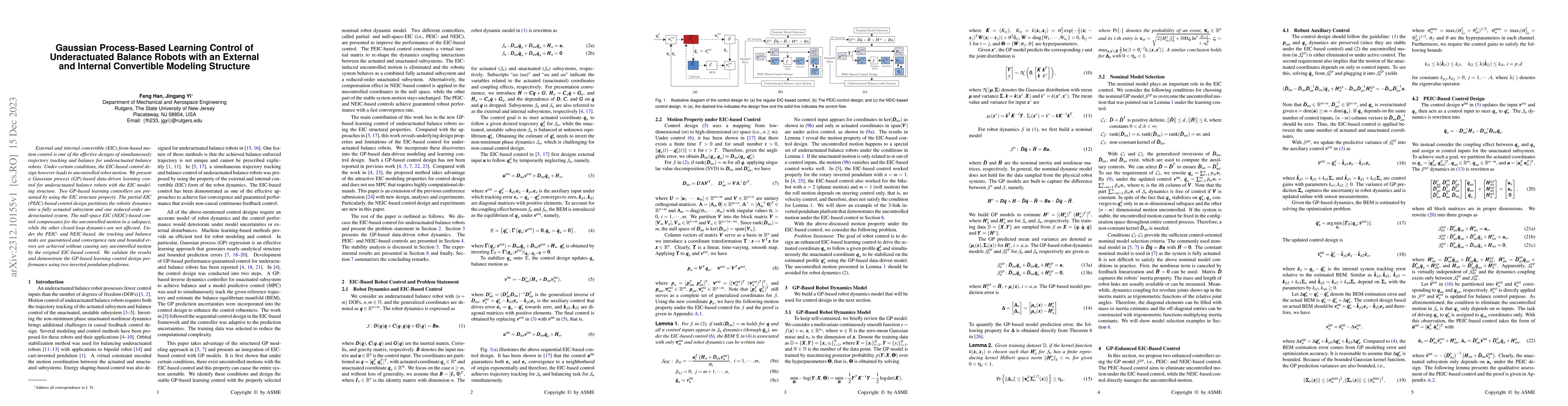Thumbnail for Gaussian Process-Based Learning Control of Underactuated Balance Robots
  with an External and Internal Convertible Modeling Structure
