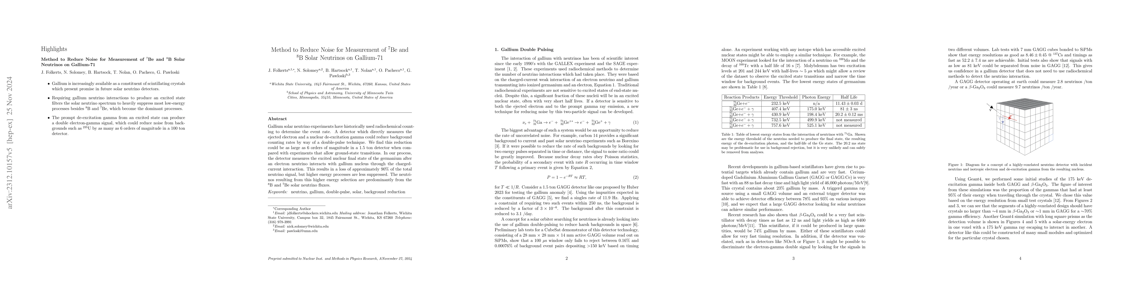 Thumbnail for Method to Reduce Noise for Measurement of $^7$Be and $^8$B Solar
  Neutrinos on Gallium-71