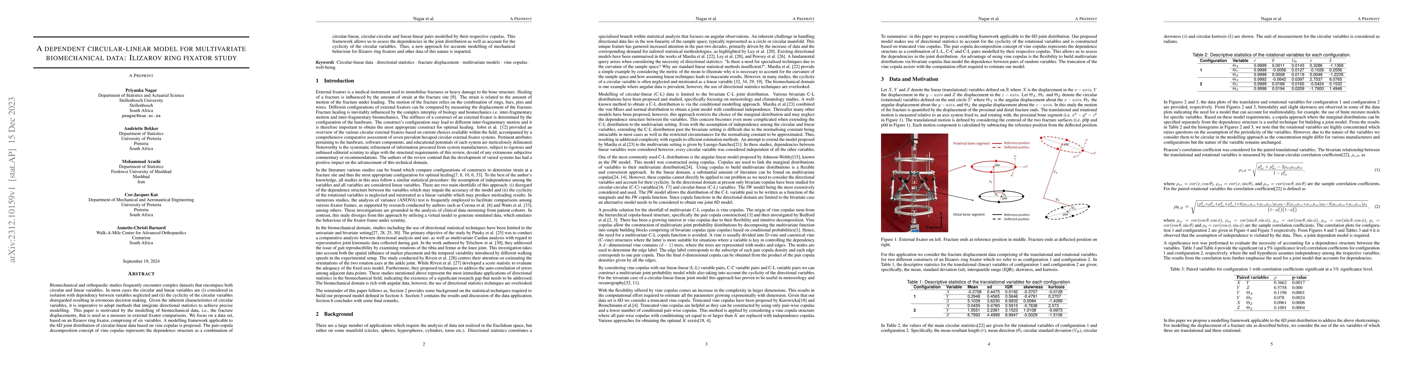 Thumbnail for A dependent circular-linear model for multivariate biomechanical data:
  Ilizarov ring fixator study