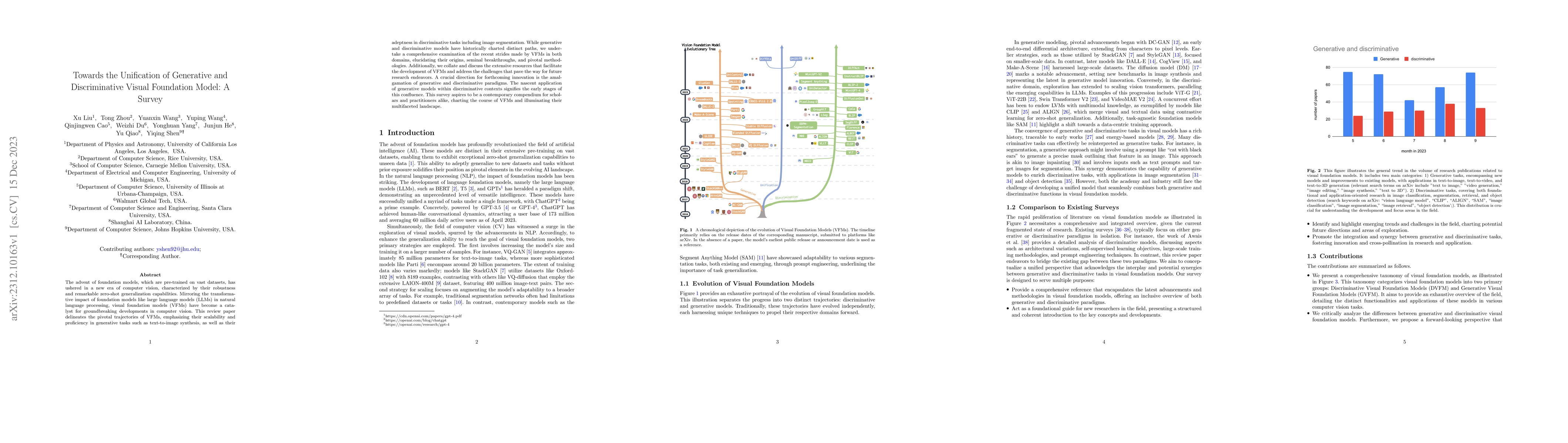 Thumbnail for Towards the Unification of Generative and Discriminative Visual
  Foundation Model: A Survey