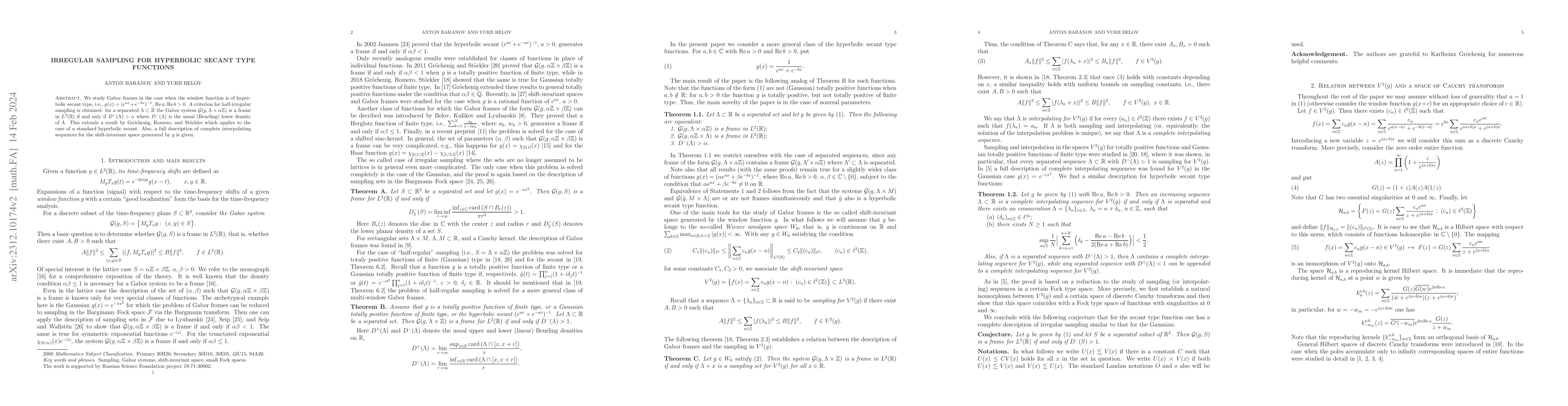 Thumbnail for Irregular sampling for hyperbolic secant type functions