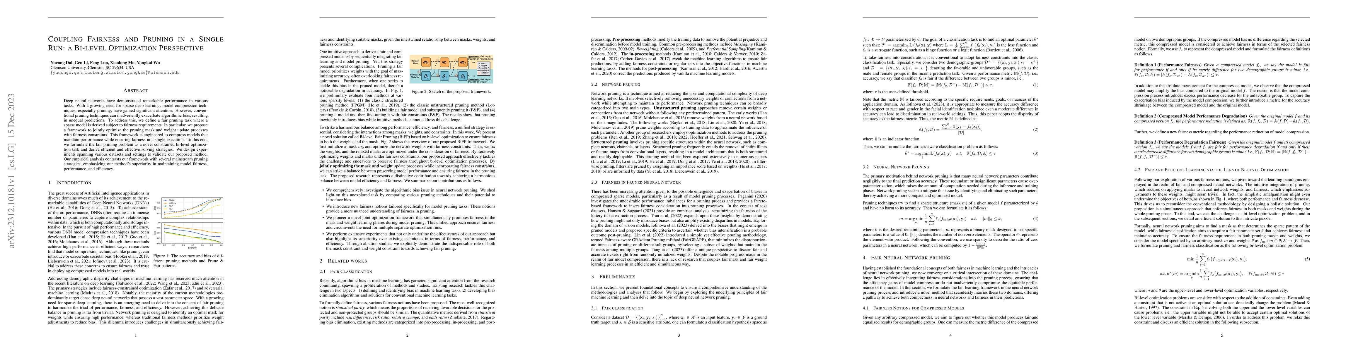 Thumbnail for Coupling Fairness and Pruning in a Single Run: a Bi-level Optimization
  Perspective