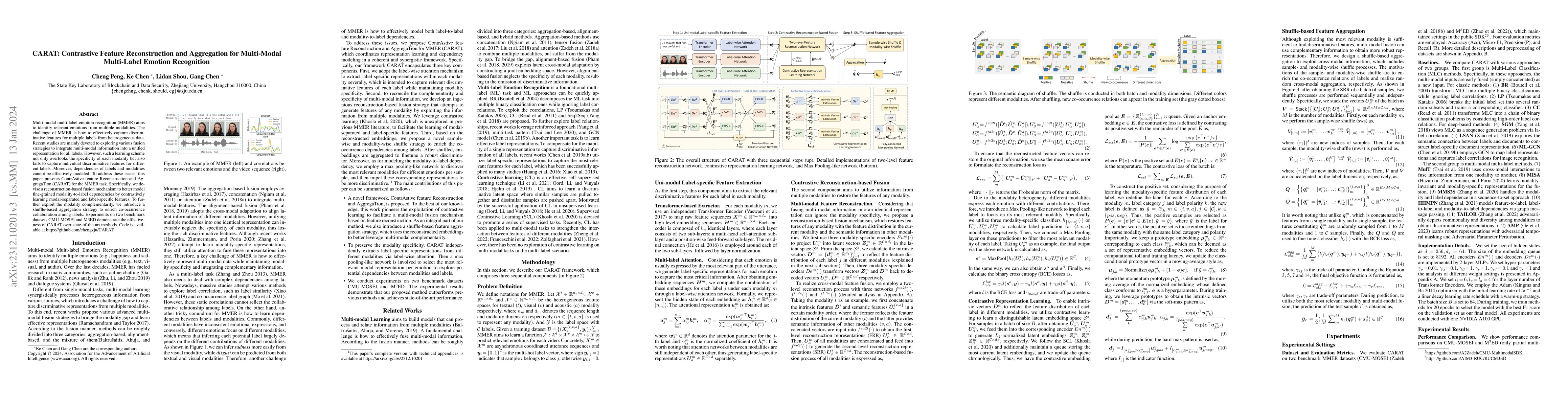 Thumbnail for CARAT: Contrastive Feature Reconstruction and Aggregation for
  Multi-Modal Multi-Label Emotion Recognition